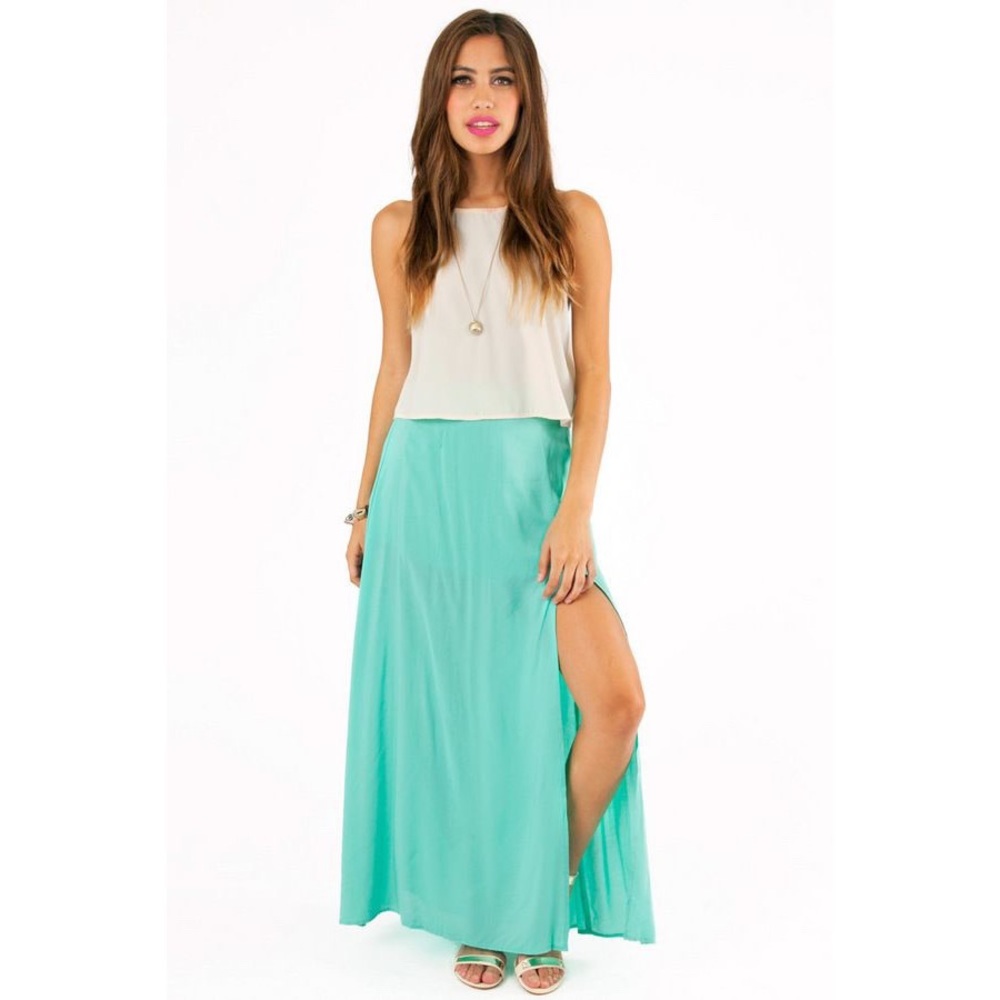 Tobi Oh Slit Mint Maxi Skirt in Turquoise